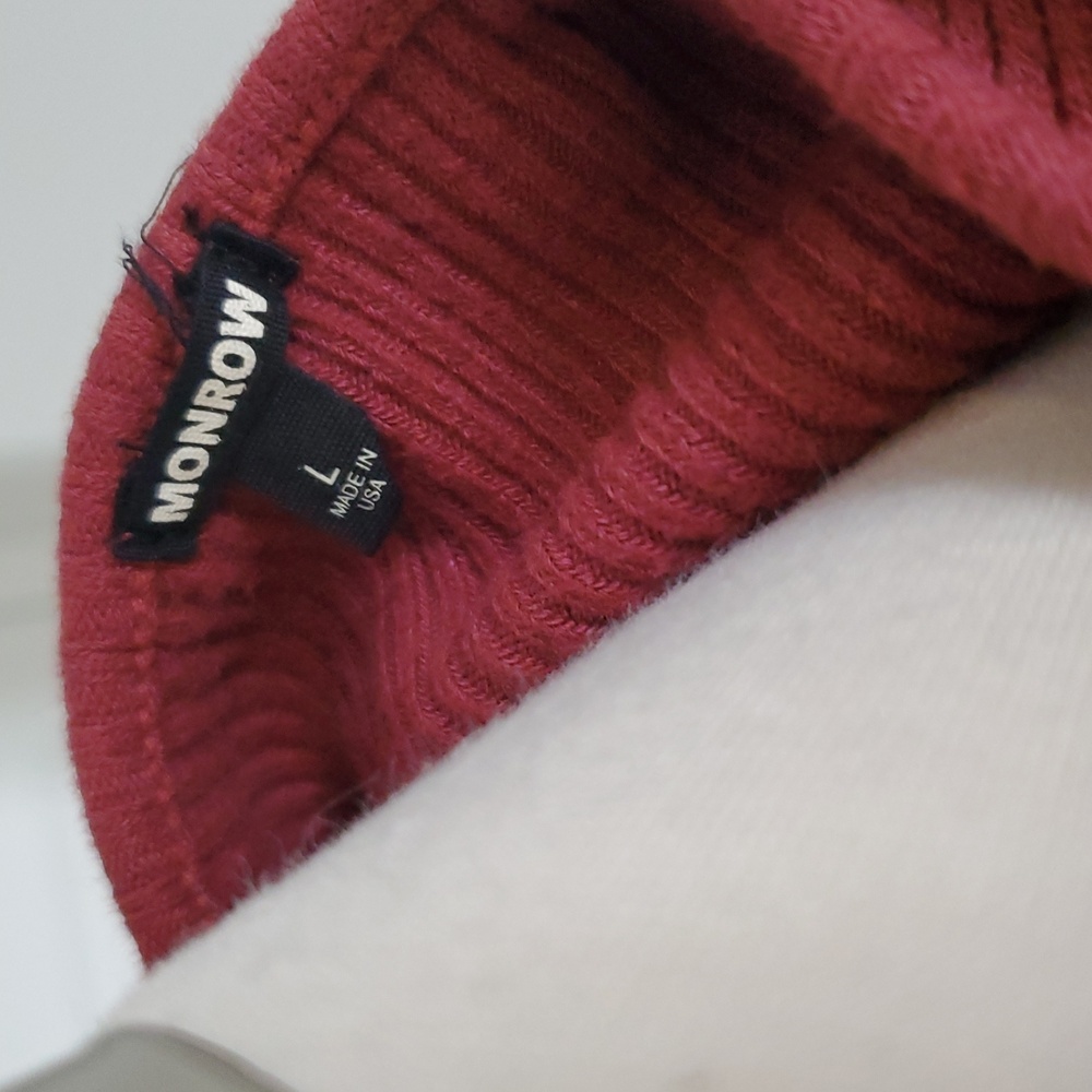 Monrow womens Burgundy Ribbed knit Long Sleeve Dress With Cut Out Sides Size L - Picture 6 of 10